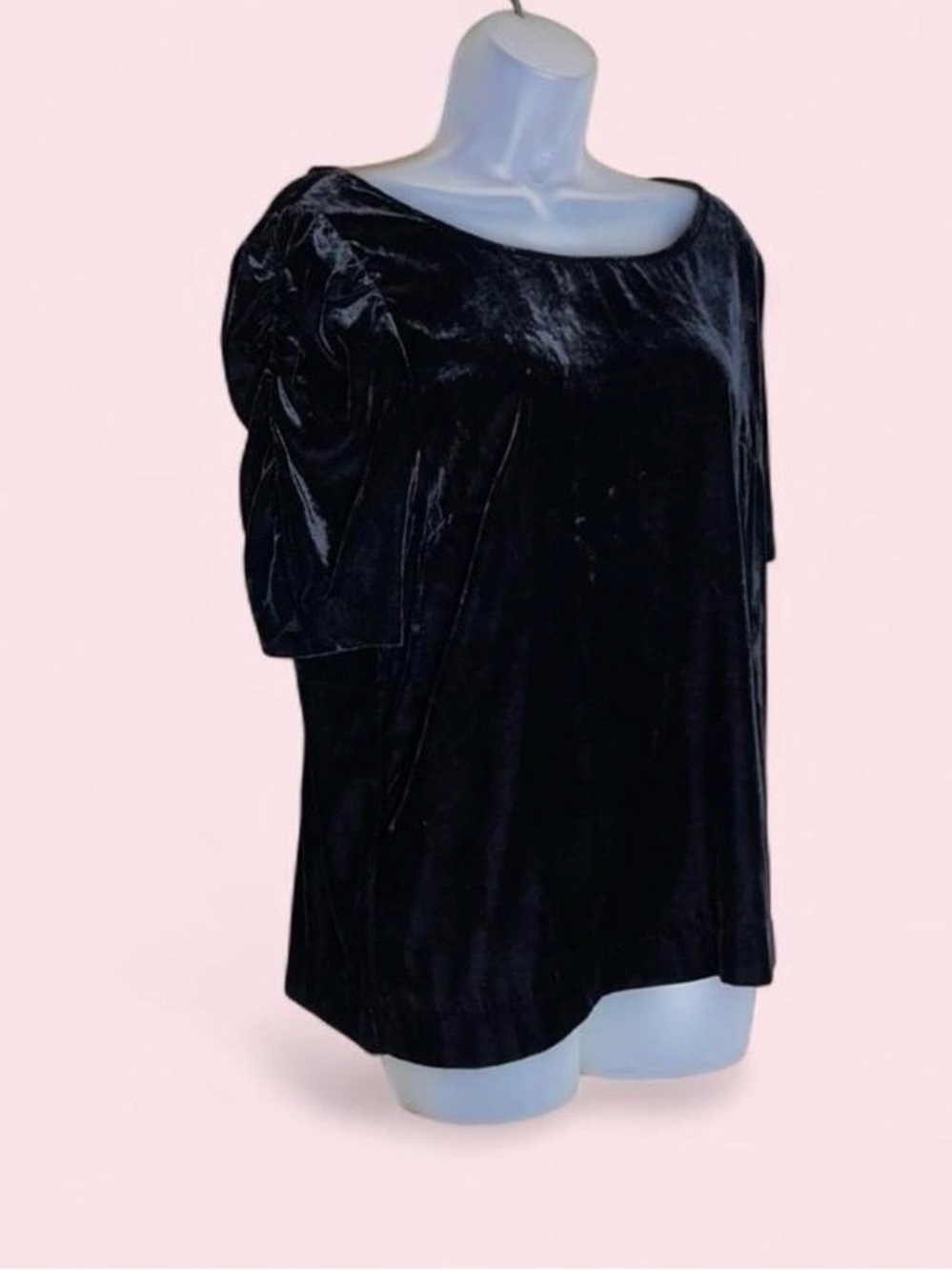 New Talbots Black Velvet Short Ruched Sleeve Blouse